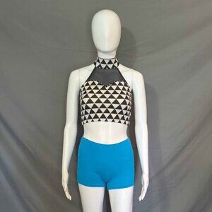 Balera Black White Checkered Halter Top Blue Shorts Adult Small Dance Skating